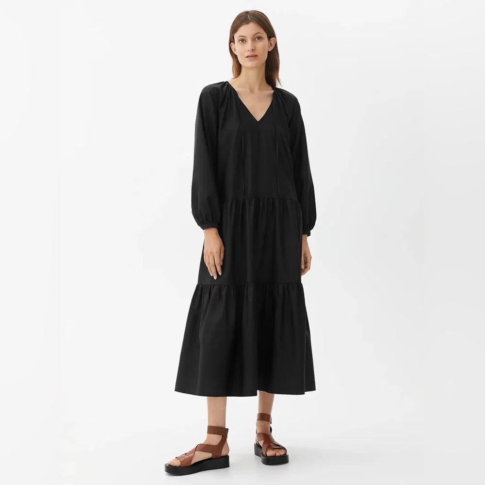 Arket Black Lyocell Blend Neck Tie Tier Dress size S